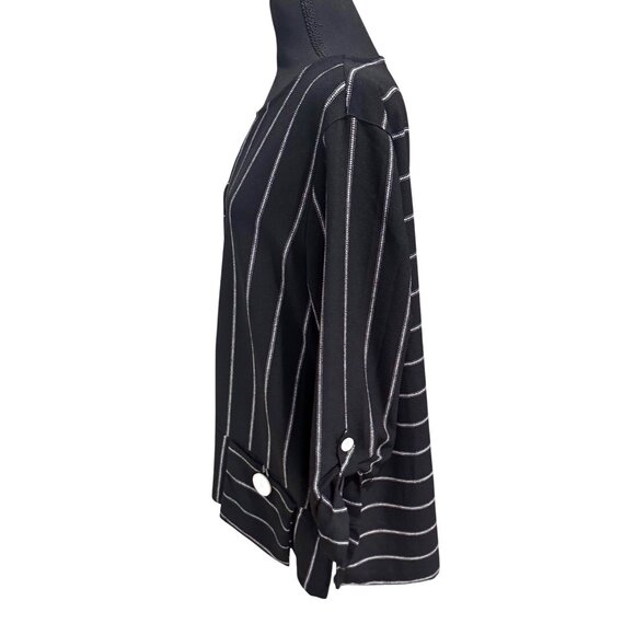 Ali Miles Black White Striped Tunic Top With Button Detail Pocket XL Lagenlook - Picture 3 of 10
